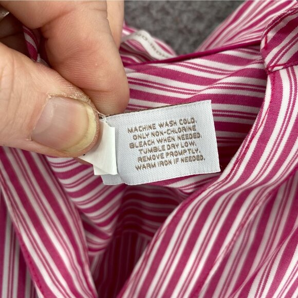 Chicos Shirt Womens 3 US Extra Large Pink Striped No Iron Button Up 3/4 Sleeves - Picture 6 of 9